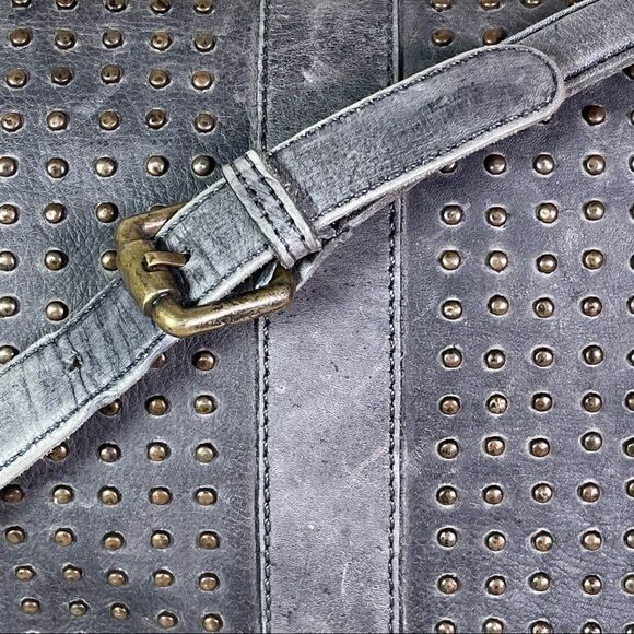 Platania | Leather Grey Studded Messenger Bag - Picture 9 of 16